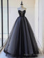 Black Strapless Tulle Lace Long Prom Dress, Black A Line Sweetheart Neck Prom Prom Dress