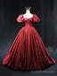 Burgundy Scoop Short Sleeves Prom Dress, A Line Long Prom Dress