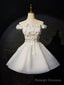 White Flowers Lace Short Prom Dress, Lovely A Line Prom Prom Dress