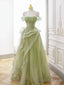 Green Tulle Long Floor Length Prom Dress, Beautiful A Line Prom Prom Dress with Lace