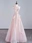 Pink Halter Shiny Tulle Long Prom Dress, Pink Tulle Prom Dress with Flowers