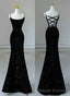 Black Mermaid Sequins Long Formal Dress, Black Straps Long Prom Dress