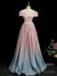 Pink Gradient Shiny Floor Length Prom Dress, Off Shoulder A Line Prom Prom Dress