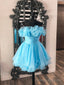 Lovely Blue Strapless A Line Short Prom Dress, Organza Pleated Ruffle Tiered Homecoming Dress