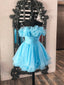Lovely Blue Strapless A-Line Short Prom Dress, Organza Pleated Ruffle Tiered Homecoming Dress