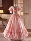Pink Satin Lace Long Prom Dress, Beautiful A Line V Neck Prom Dress