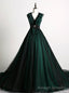 Make Your Prom a Dream Dark Green Ball Gown Tulle V-neck Backless Quinceanera Dress With Train