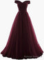 Maroon Off Shoulder Bridesmaid Dress Long, Simple Tulle Dress