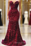 Maroon Sequin Prom Dresses Mermaid Strapless