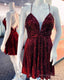 Maroon Sequin V-Neck Homecoming Dresses
