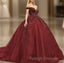 Maroon Wedding Dress Off Shoulder Prom Dress