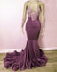 Mauve Appliques Mermaid Prom Dress Long Sleeve