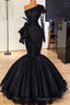 Mermaid Asymmetrical One Shoulder Floor Length Bowknot Appliques Lace Prom Dress