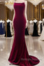 Mermaid Backless Velvet Burgundy Long Prom Dress With Beads