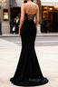 Mermaid Black Corset Strapless Long Prom Dress with Slit