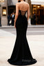 Mermaid Black Corset Strapless Prom Dresses Long with Slit
