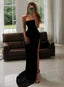 Black Fashion Elegant Mermaid Fishtail Slim Fit Long Satin Ball Gown Evening Dress Party Dress