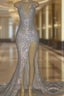 Mermaid Front Slit Deep V-Neck Halter Court Paillette Prom Dress