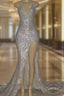 Mermaid Front Slit Deep V-Neck Halter Court Paillette Prom Dresses