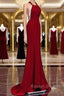 Mermaid Halter Burgundy Long Prom Dress