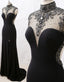 Mermaid High Neck Beaded Jersey Black Prom Gowns With Slit
