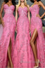 Mermaid Hot Pink Lace Long Prom Dresses Long Hot Pink Prom Graduation Prom Dresses