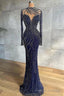 Mermaid Jewel With Side Train Floor Length Long Sleeve Beading Sequined Lace With Side Train Prom Dress