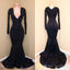 Mermaid Lace Sequins V Neck Long Sleeveless Black Prom Dress