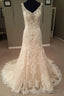 Mermaid Long Champagne Bridal Dress with Lace,Dream Wedding Gowns