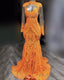 Mermaid Long Sleeve Orange Sequin Prom Dress