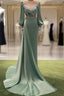 Mermaid Long Sleeve Satin Prom Gown