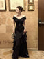 Mermaid Off Shoulder Floor Length Satin Black Formal Prom Dress