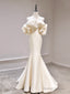 Mermaid Off Shoulder Satin Light Champagne Long Prom Dresses Light Champagne Prom Dresses