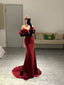 Mermaid Off The Shoulder Burgundy Long Prom Dresses