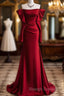 Mermaid Off The Shoulder Burgundy Long Satin Prom Dress
