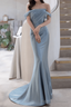Mermaid Off The Shoulder Light Sky Blue Prom Dresses Long Prom Dresses