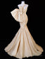 Mermaid One Shoulder Satin Champagne Long Prom Dresses Champagne Long Prom Dresses