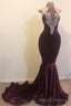Mermaid Open Back Chic High Neck Silver Beads Appliques Prom Prom Gown