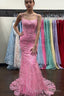 Mermaid Pink Lace Appliques Long Prom Dress