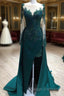 Mermaid Prom Dresses Lace Beaded Sheer Long Sleeves