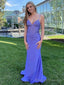Mermaid Purple V Neck Long Prom Dress