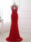 Mermaid Red Long Prom Dress Sparky White Beading Sexy Prom Gowns