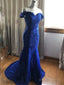 Mermaid Royal Blue Lace Prom Dresses