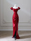 Mermaid Satin Burgundy Long Formal Prom Dress, Mermaid Burgundy Long Formal Dress