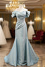 Mermaid Satin Floor Length Prom Dress, Blue Off The Shoulder Prom Prom Dress