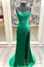 Mermaid Satin Long Prom Dress, Green Satin Prom Dress with Beaded