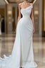 Mermaid Satin Wedding Dress Long Strapless Dress With Pearls