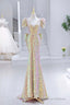 Mermaid Sequins Long Prom Dresses V-Neck Short Sleeve Prom Dresses