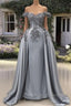 Mermaid Silver Satin Appliques Dress
