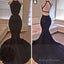 Mermaid Sleeveless Black Backless Lace Prom Dress